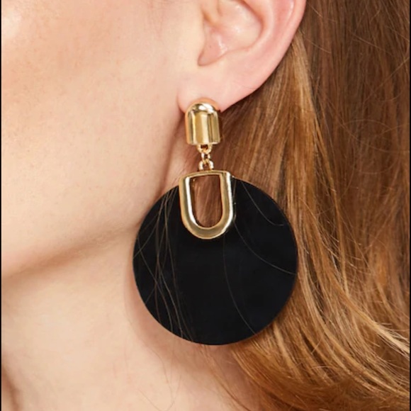 LAST SET Black Circle Drop Statement Earrings - Picture 2 of 4